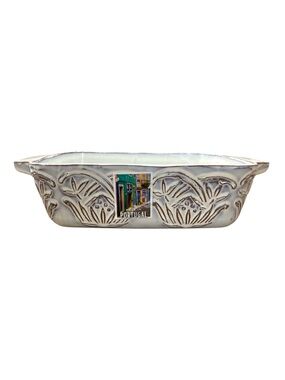 Handcrafted Portuguese Ceramic Baking Dish Handled 12” Whitewashed Gray Rustic